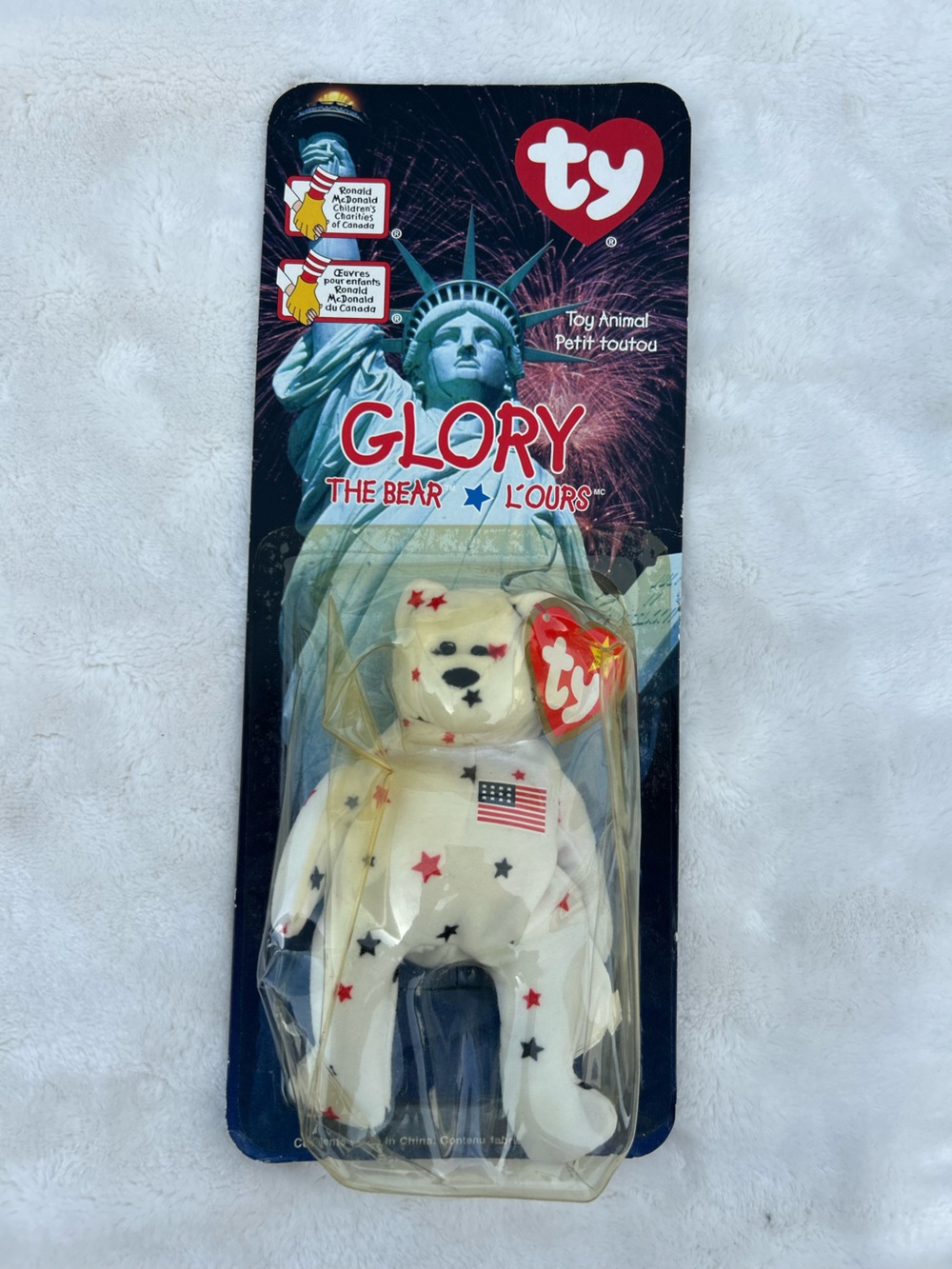Ty White Glory Bear with Red with errors